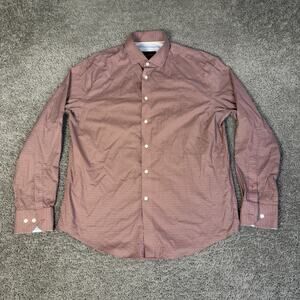 Egara Shirt Mens L Orange Floral Woven Long Sleeve Button Up Regular Fit